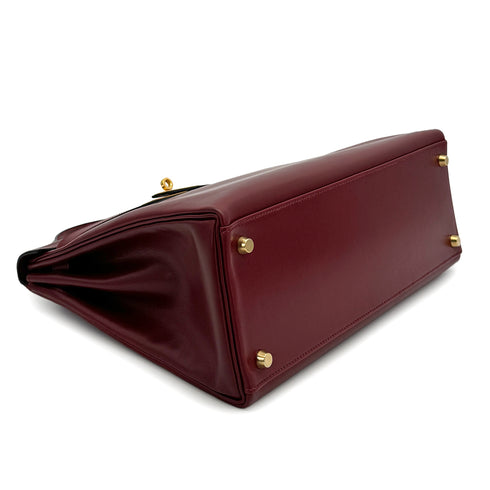 HERMES KELLY 32 RETORNE ROUGE H BOXCALF HAND BAG 1994 CIRCLE X GOLD HARDWARE 90321756