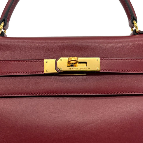 HERMES KELLY 32 RETORNE ROUGE H BOXCALF HAND BAG 1994 CIRCLE X GOLD HARDWARE 90321756