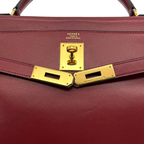 HERMES KELLY 32 RETORNE ROUGE H BOXCALF HAND BAG 1994 CIRCLE X GOLD HARDWARE 90321756