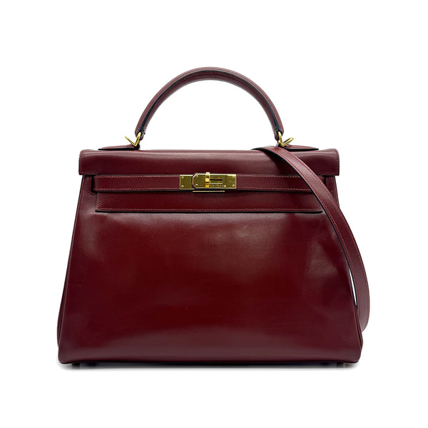 HERMES KELLY 32 RETORNE ROUGE H BOXCALF HAND BAG 2001 SQUARE E GOLD HARDWARE 90323971
