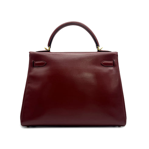HERMES KELLY 32 RETORNE ROUGE H BOXCALF HAND BAG 2001 SQUARE E GOLD HARDWARE 90323971