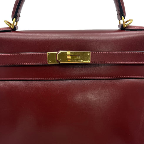 HERMES KELLY 32 RETORNE ROUGE H BOXCALF HAND BAG 2001 SQUARE E GOLD HARDWARE 90323971
