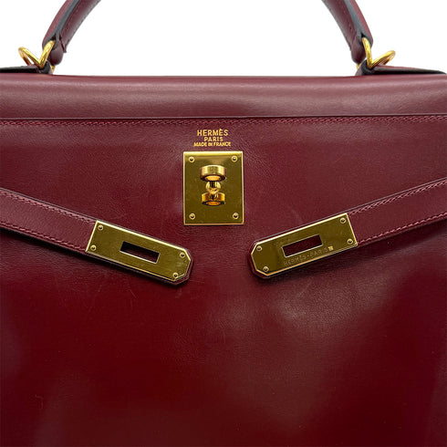 HERMES KELLY 32 RETORNE ROUGE H BOXCALF HAND BAG 2001 SQUARE E GOLD HARDWARE 90323971