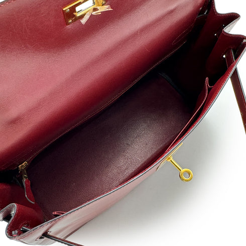 HERMES KELLY 32 RETORNE ROUGE H BOXCALF HAND BAG 2001 SQUARE E GOLD HARDWARE 90323971