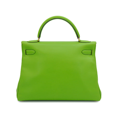HERMES KELLY 32 RETOURNE APPLE GREEN VEAU GULLIVER HAND SHOULDER BAG 1998 SQUARE B GOLD HARDWARE 90347153