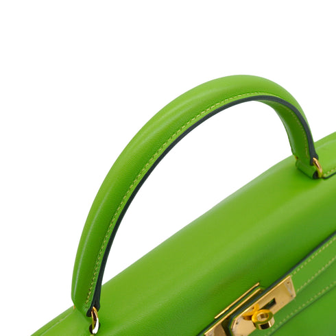HERMES KELLY 32 RETOURNE APPLE GREEN VEAU GULLIVER HAND SHOULDER BAG 1998 SQUARE B GOLD HARDWARE 90347153