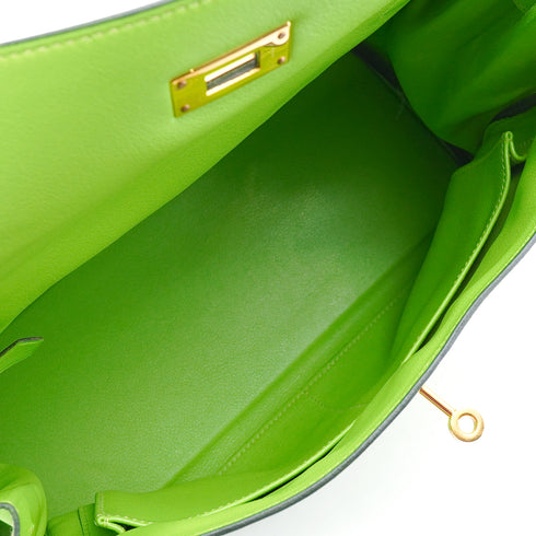 HERMES KELLY 32 RETOURNE APPLE GREEN VEAU GULLIVER HAND SHOULDER BAG 1998 SQUARE B GOLD HARDWARE 90347153
