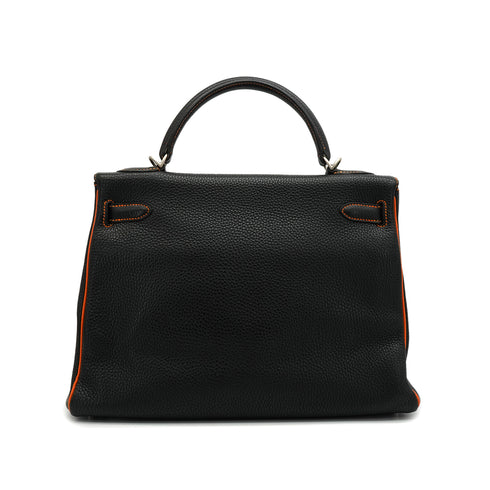 HERMES KELLY 32 RETOURNE BLACK ORANGE TOGO HAND SHOULDER BAG 2012 SQUARE P SPO MATT HARDWARE 90351038