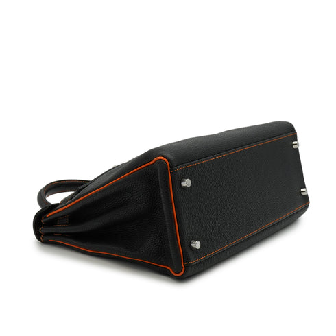 HERMES KELLY 32 RETOURNE BLACK ORANGE TOGO HAND SHOULDER BAG 2012 SQUARE P SPO MATT HARDWARE 90351038