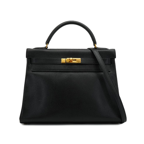 HERMES KELLY 32 RETOURNE BLACK ARDENNES HAND SHOULDER BAG 1991 CIRCLE U GOLD HARDWARE 90346647