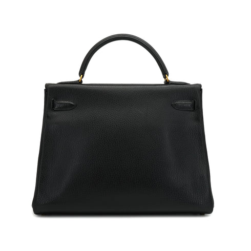 HERMES KELLY 32 RETOURNE BLACK ARDENNES HAND SHOULDER BAG 1991 CIRCLE U GOLD HARDWARE 90346647