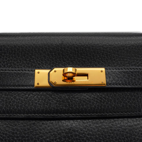 HERMES KELLY 32 RETOURNE BLACK ARDENNES HAND SHOULDER BAG 1991 CIRCLE U GOLD HARDWARE 90346647
