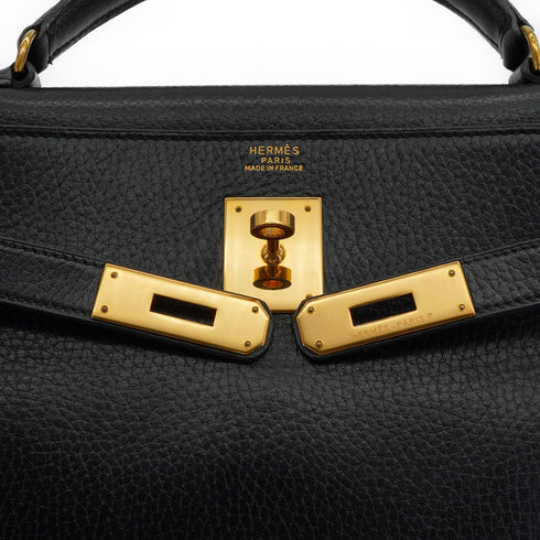 HERMES KELLY 32 RETOURNE BLACK ARDENNES HAND SHOULDER BAG 1991 CIRCLE U GOLD HARDWARE 90346647