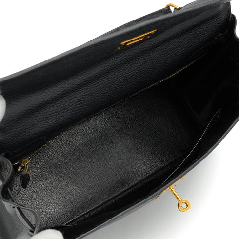 HERMES KELLY 32 RETOURNE BLACK ARDENNES HAND SHOULDER BAG 1991 CIRCLE U GOLD HARDWARE 90346647