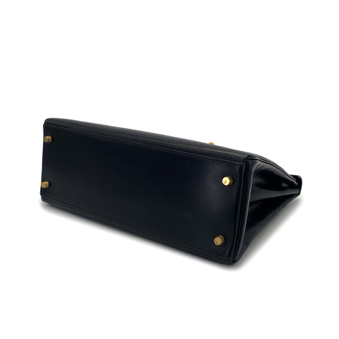 HERMES KELLY 32 RETOURNE BLACK BOXCALF HAND SHOULDER BAG 1994 CIRCLE X GOLD HARDWARE 90324739