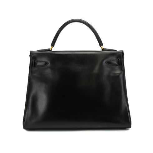 HERMES KELLY 32 RETOURNE BLACK BOX CALF HAND SHOULDER BAG 1966 V GOLD HARDWARE 90334275