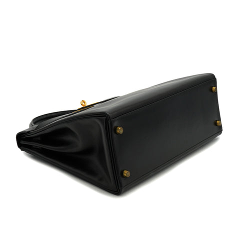 HERMES KELLY 32 RETOURNE BLACK BOX CALF HAND SHOULDER BAG 1966 V GOLD HARDWARE 90334275
