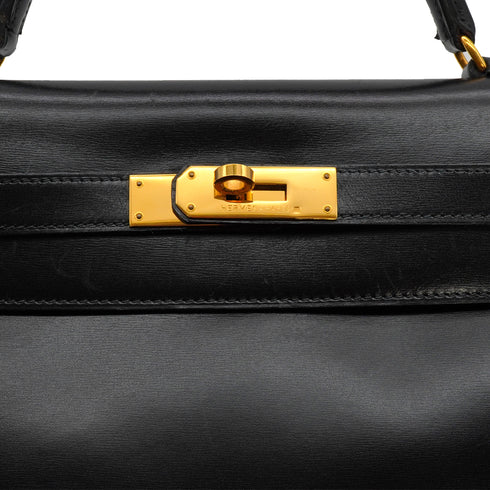 HERMES KELLY 32 RETOURNE BLACK BOX CALF HAND SHOULDER BAG 1966 V GOLD HARDWARE 90334275