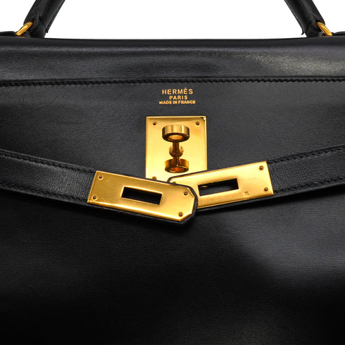 HERMES KELLY 32 RETOURNE BLACK BOX CALF HAND SHOULDER BAG 1966 V GOLD HARDWARE 90334275