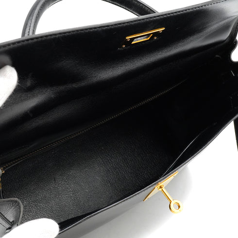 HERMES KELLY 32 RETOURNE BLACK BOX CALF HAND SHOULDER BAG 1966 V GOLD HARDWARE 90334275