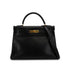 HERMES KELLY 32 RETOURNE BLACK BOX CALF HAND SHOULDER BAG 1991 CIRCLE U GOLD HARDWARE 90331252