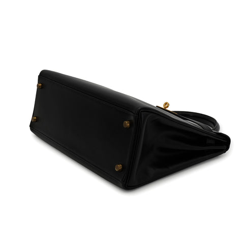 HERMES KELLY 32 RETOURNE BLACK BOX CALF HAND SHOULDER BAG 1991 CIRCLE U GOLD HARDWARE 90331252