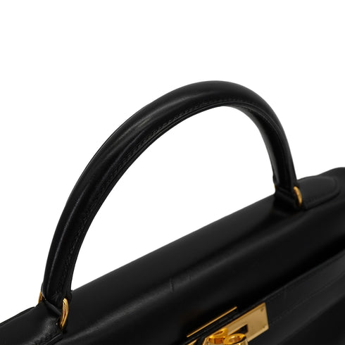 HERMES KELLY 32 RETOURNE BLACK BOX CALF HAND SHOULDER BAG 1991 CIRCLE U GOLD HARDWARE 90331252