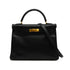HERMES KELLY 32 RETOURNE BLACK BOX CALF HAND SHOULDER BAG 1998 SQUARE B GOLD HARDWARE 90347151