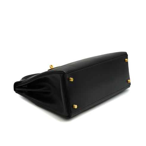 HERMES KELLY 32 RETOURNE BLACK BOX CALF HAND SHOULDER BAG 1998 SQUARE B GOLD HARDWARE 90347151