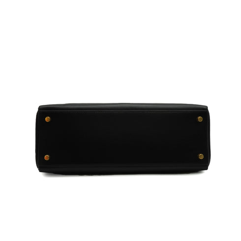 HERMES KELLY 32 RETOURNE BLACK BOX CALF HAND SHOULDER BAG 1998 SQUARE B GOLD HARDWARE 90347151