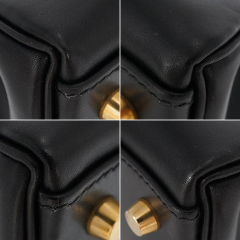 HERMES KELLY 32 RETOURNE BLACK BOX CALF HAND SHOULDER BAG 1998 SQUARE B GOLD HARDWARE 90347151