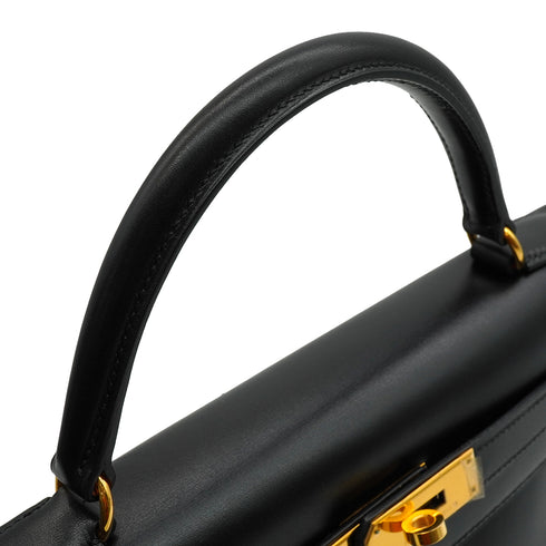 HERMES KELLY 32 RETOURNE BLACK BOX CALF HAND SHOULDER BAG 1998 SQUARE B GOLD HARDWARE 90347151