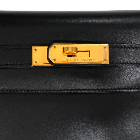 HERMES KELLY 32 RETOURNE BLACK BOX CALF HAND SHOULDER BAG 1998 SQUARE B GOLD HARDWARE 90347151