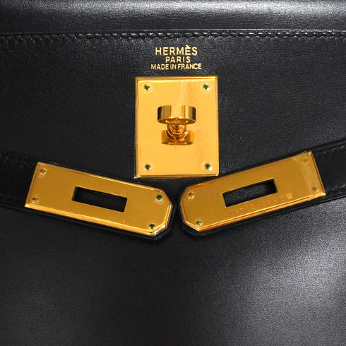HERMES KELLY 32 RETOURNE BLACK BOX CALF HAND SHOULDER BAG 1998 SQUARE B GOLD HARDWARE 90347151