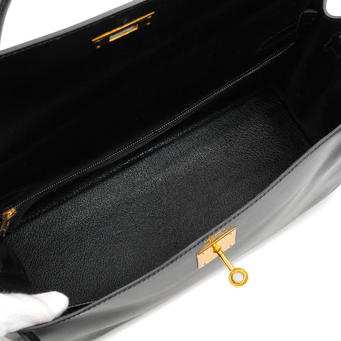 HERMES KELLY 32 RETOURNE BLACK BOX CALF HAND SHOULDER BAG 1998 SQUARE B GOLD HARDWARE 90347151