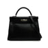 HERMES KELLY 32 RETOURNE BLACK BOX CALF HAND SHOULDER BAG 1998 SQUARE B SILVER HARDWARE 90346650