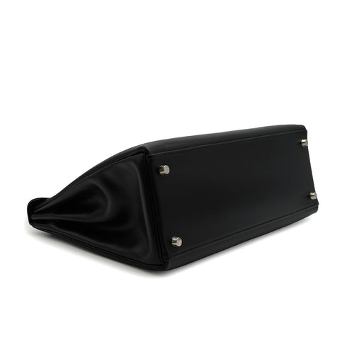 HERMES KELLY 32 RETOURNE BLACK BOX CALF HAND SHOULDER BAG 1998 SQUARE B SILVER HARDWARE 90346650