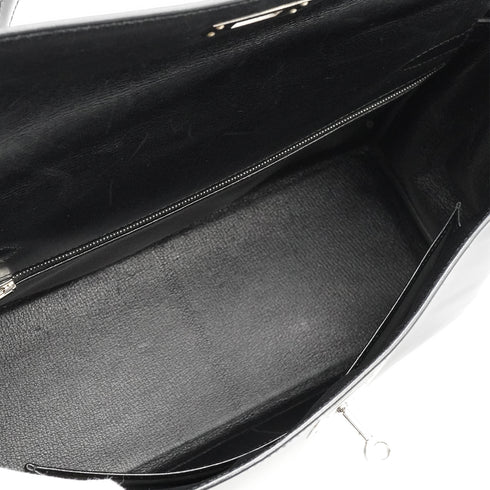 HERMES KELLY 32 RETOURNE BLACK BOX CALF HAND SHOULDER BAG 1998 SQUARE B SILVER HARDWARE 90346650