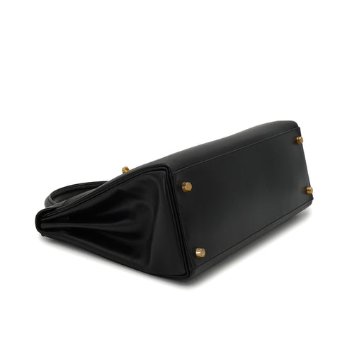 HERMES KELLY 32 RETOURNE BLACK BOX CALF HAND SHOULDER BAG 2001 SQUARE E GOLD HARDWARE 90339637