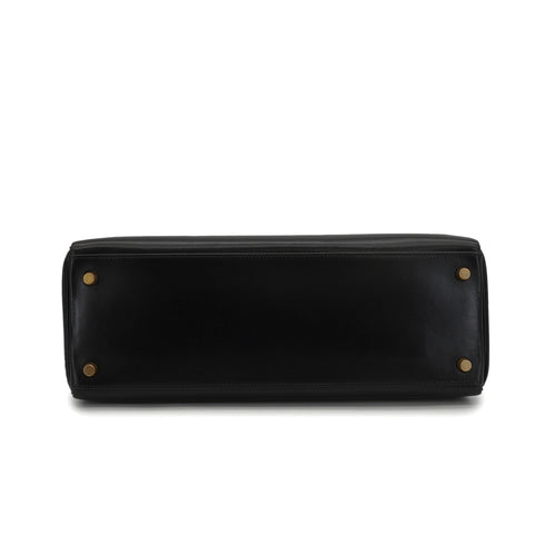 HERMES KELLY 32 RETOURNE BLACK BOX CALF HAND SHOULDER BAG 2001 SQUARE E GOLD HARDWARE 90339637
