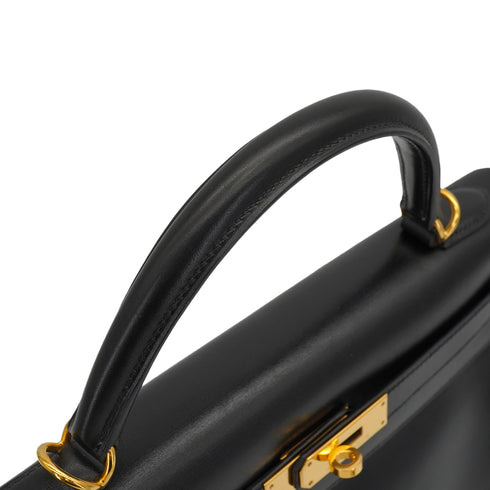 HERMES KELLY 32 RETOURNE BLACK BOX CALF HAND SHOULDER BAG 2001 SQUARE E GOLD HARDWARE 90339637