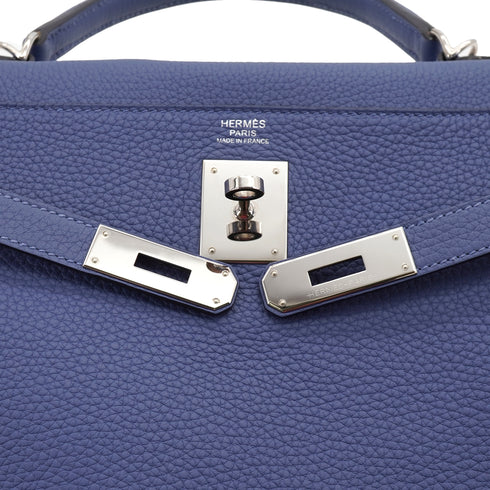 HERMES KELLY 32 RETOURNE BLUE BRIGHTON TAURILLON CLEMENCE HAND SHOULDER BAG 2018 C STAMP PALLADIUM HARDWARE 90331408