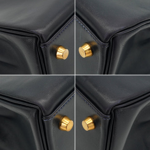 HERMES KELLY 32 RETOURNE BLUE INDIGO BOX CALF HAND SHOULDER BAG 1994 CIRCLE X GOLD HARDWARE 90334265