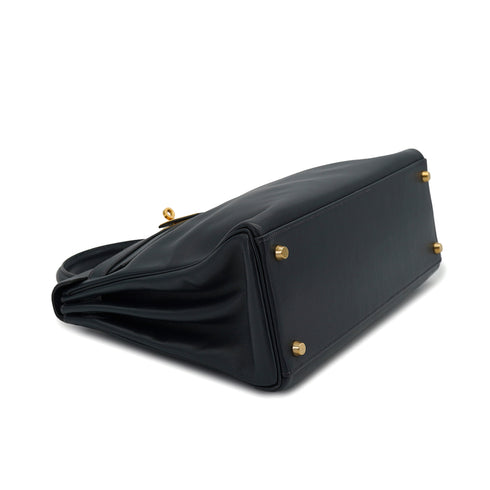 HERMES KELLY 32 RETOURNE BLUE INDIGO VEAU GULLIVER HAND SHOULDER BAG 1997 SQUARE A GOLD HARDWARE 90328921