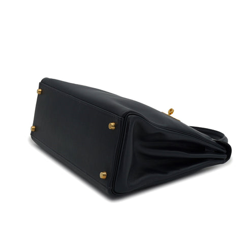 HERMES KELLY 32 RETOURNE BLUE INDIGO VEAU GULLIVER HAND SHOULDER BAG 1997 SQUARE A GOLD HARDWARE 90328921