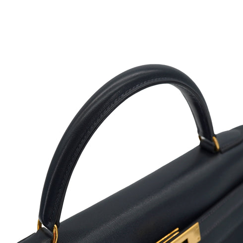 HERMES KELLY 32 RETOURNE BLUE INDIGO VEAU GULLIVER HAND SHOULDER BAG 1997 SQUARE A GOLD HARDWARE 90328921