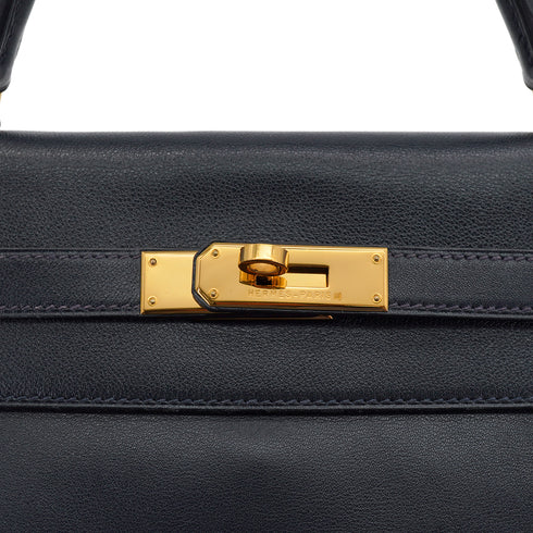 HERMES KELLY 32 RETOURNE BLUE INDIGO VEAU GULLIVER HAND SHOULDER BAG 1997 SQUARE A GOLD HARDWARE 90328921