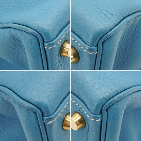 HERMES KELLY 32 RETOURNE BLUE JEAN TAURILLON CLEMENCE HAND SHOULDER BAG 1998 SQUARE B GOLD HARDWARE 90347154