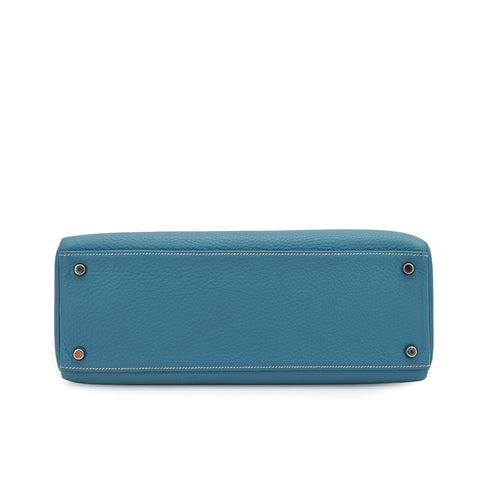 HERMES KELLY 32 RETOURNE BLUE JEAN TOGO HAND SHOULDER BAG 2005 SQUARE I PALLADIUM HARDWARE 90335880