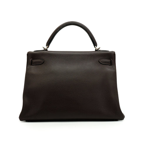 HERMES KELLY 32 RETOURNE CAFE TAURILLON CLEMENCE HAND SHOULDER BAG 2006 SQUARE J PALLADIUM HARDWARE 90342572